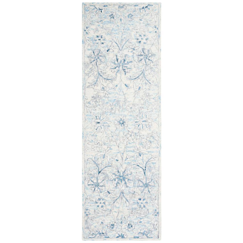 Light Blue and Ivory Hand-Tufted Wool Floral Runner Rug