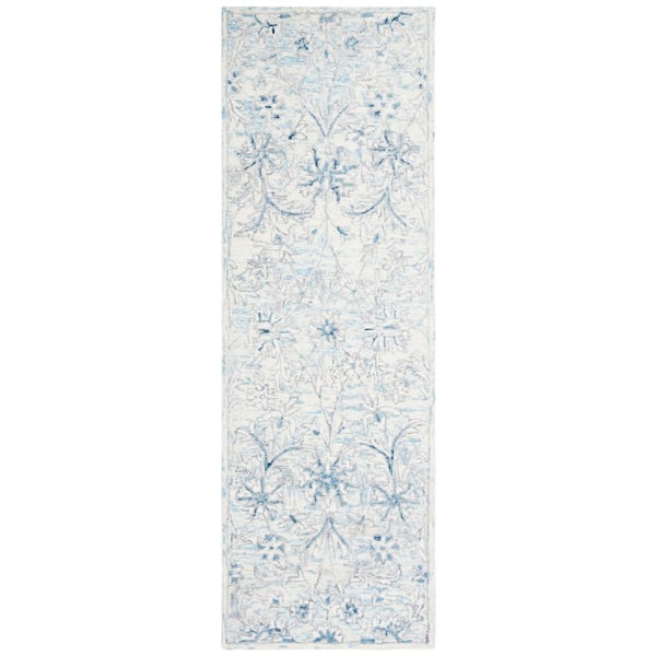 SAFAVIEH Micro-Loop Light Blue/Ivory 2 ft. x 5 ft. Geometric Runner Rug