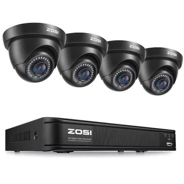 8-Channel H. 265+ DVR Home Security System with 4 Wired 1080P Full HD Outdoor Dome Cameras, 80 ft. Night Vision, Black