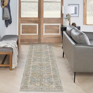 Nyle Light Blue 2 ft. x 12 ft. Distressed Transitional Runner Area Rug