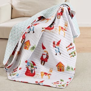 Merry and Bright Gnome for the Holidays White Holiday Gnome Quilted Polyester Throw Blanket