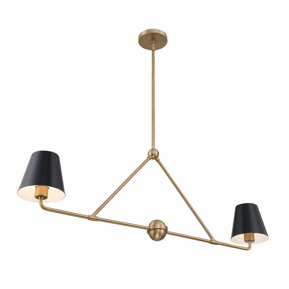 Xavier Gold and Black Steel 2-Light Chandelier