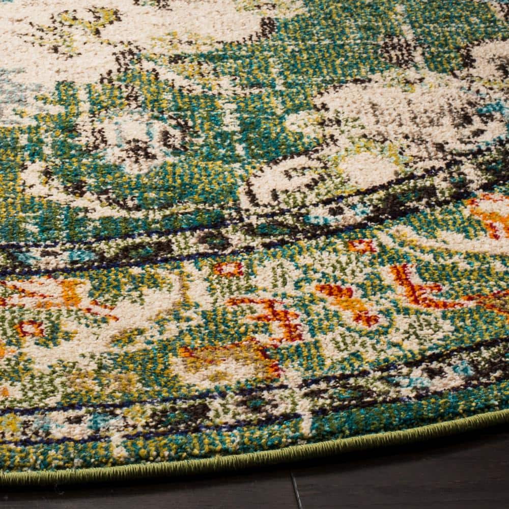 Light Blue Floral Round Synthetic Non-slip Rug