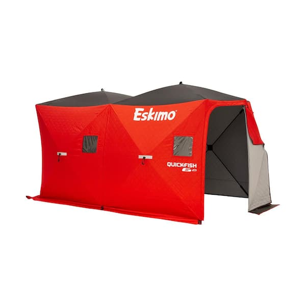 QuickFish 6HD, Pop-Up Portable Ice Shelter, No-Trip Door, Fully Insulated, Red/Black, 6-Person, 46076