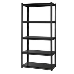 Modern 72.05 in. Black Metal 5-Shelf Standard Bookcase with Storage Shelves