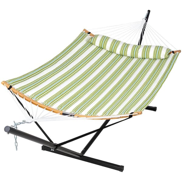 Atesun 12.3 ft. Free Standing, 450 lbs. Capacity, Heavy-Duty 2-Person Hammock with Stand and Detachable Pillow in Light Green