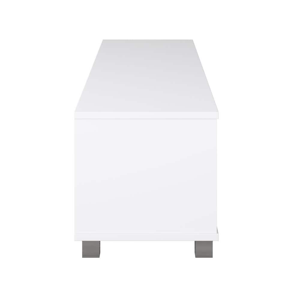 Modern White and Silver 78" TV Stand with Open Shelving
