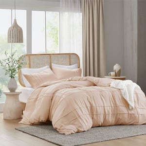 Porter 3-Piece Blush Microfiber Full/Queen Soft Washed Pleated Duvet Cover Set