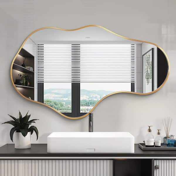 26 in. W x 43 in. H Irregular Gold Aluminum Alloy Framed Asymmetrical Wall Mirror