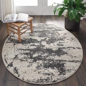 Maxell Ivory/Grey 5 ft. x 5 ft. Abstract Contemporary Round Area Rug