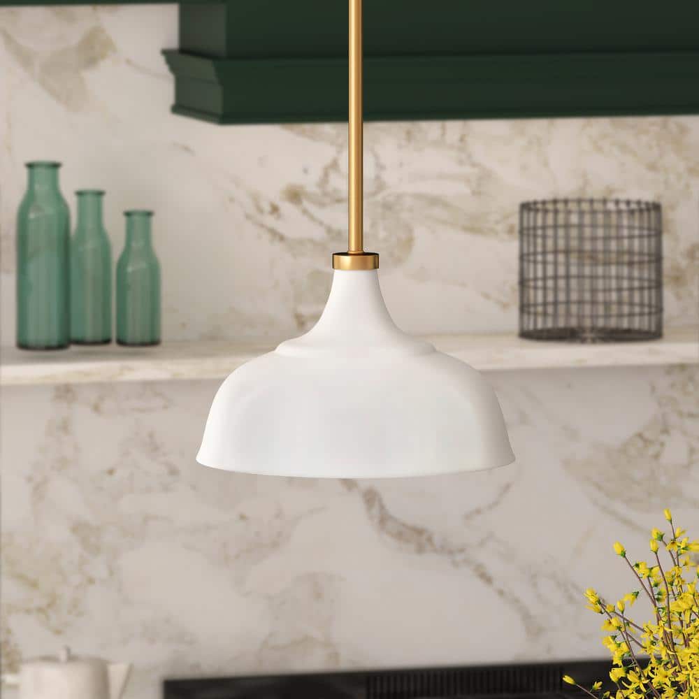 Matte White and Brass Metal 10.75" Modern Pendant Light