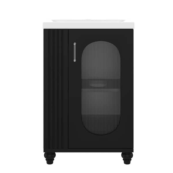 20 in. Single Sink Freestanding Vanity Black Bath Vanity with White Ceramic Top Unassembled