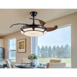 41.7 in. Indoor Black Retractable Ceiling Fan with Integrated LED Light with Smart Remote Control
