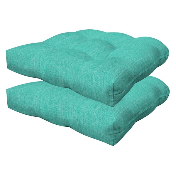 Honeycomb Outdoor Tufted Dining Seat Cushion Textured Solid Surf Aqua (Set of 2)