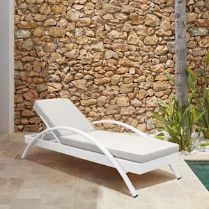 Aloha White 1-Piece Aluminum and Wicker Outdoor Chaise Lounge with Grey Cushions
