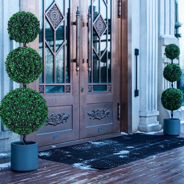 4 ft. Artificial Triple Ball Topiary Tree in Gray Planter Faux Shrubs Plants for Indoor Outdoor Home Office Decor