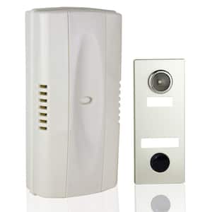 2-Note Mechanical Wireless Doorbell Chime and Doorbell Push Button with Built-In Door Viewer, Silver