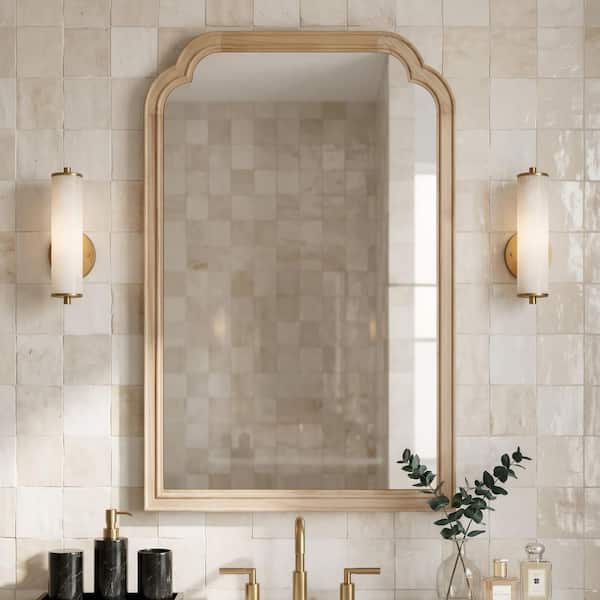 Natural Wood 20 in. W x 30 in. H Small Rectangular Framed Rounded Corner Decorative Wall Mount Bathroom Vanity Mirror