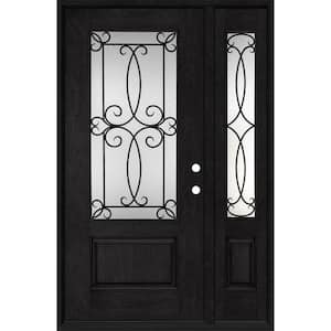 Regency 53 in. x 80 in. 3/4-Lite Georgian Decorative Glass LHIS Onyx Mahogany Fiberglass Prehung Front Door 14 in. SL