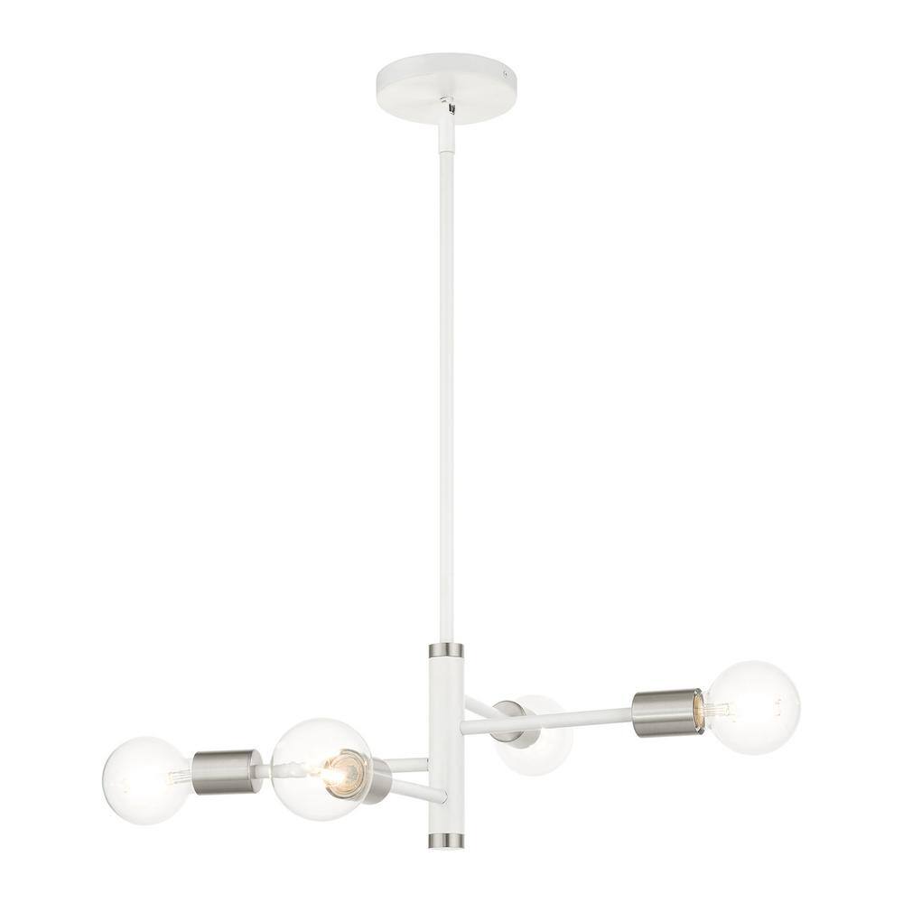 White Mini 4-Light Chandelier with Nickel Accents