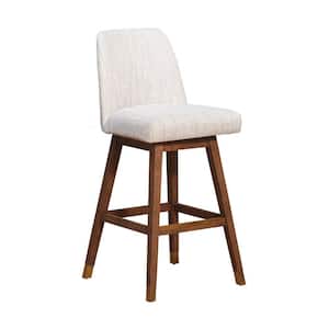 30 in. Brown and Beige High Back Wooden Frame Bar Stool with Polyester Seat