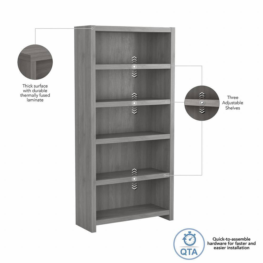 Modern Gray Adjustable 5-Shelf Wooden Bookcase