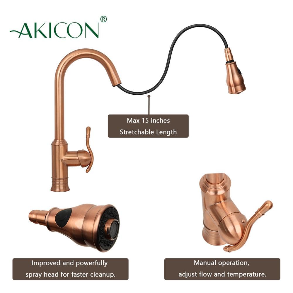 Copper Pull-Down Sprayer Kitchen Faucet with Lever Handle