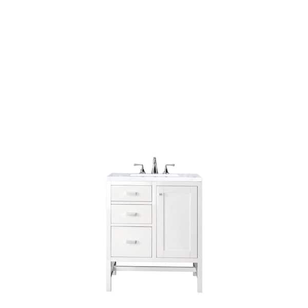 James Martin Vanities Addison 30 in. W x 23.5 in. D x 35.5 in. H Bath Vanity in Glossy White with Marble Vanity Top in Carrara White