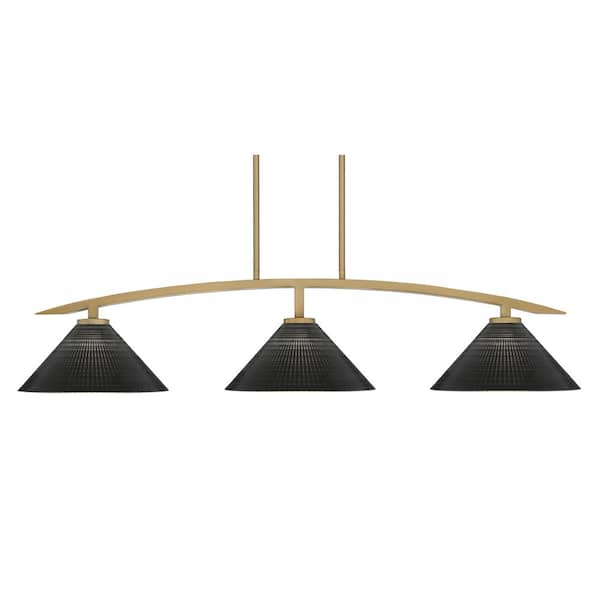 Unbranded Siena 3-Light, Brass, Linear Chandelier, Any room with Black Matrix Glass Shades