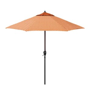 9 ft. Bronze Aluminum Market Patio Umbrella with Crank Lift and Autotilt in Pottery & Lavalier Apricot Pacifica Premium