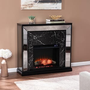 Lylan 23 in. Touch Panel Electric Fireplace in Antique Silver w/Black Faux Marble and Mirror