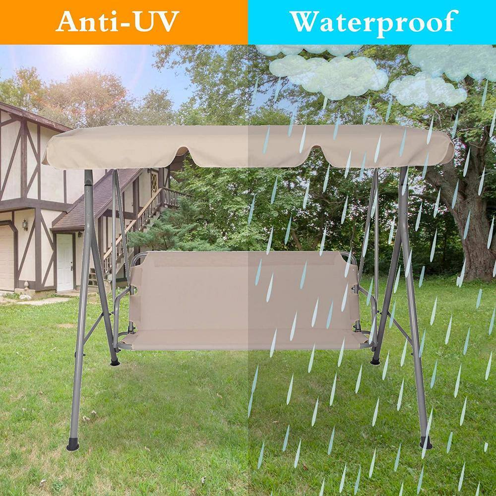 Beige Steel 3-Person Patio Swing with Waterproof Canopy