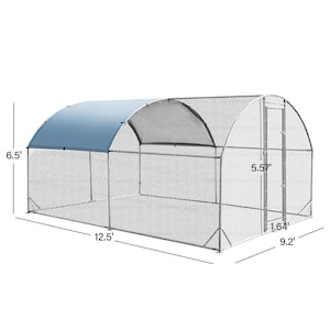 9.2 ft. W x 12.5 ft. L x 6.5 ft. H, Large Waterproof UV Metal Chicken Coop with Plastic Mesh Cage and Shed Cover, Silver