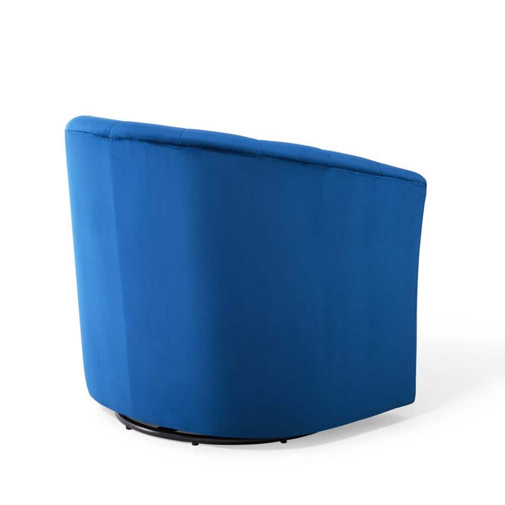 Navy Velvet Swivel Barrel Accent Chair with Wood Base