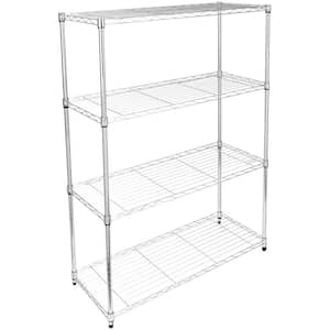 4-Shelf Silver Kitchen Cart Shelving Unit Wheel and Adjustable Feet Display Rack Shelf Rack Metal Free Standing Corner