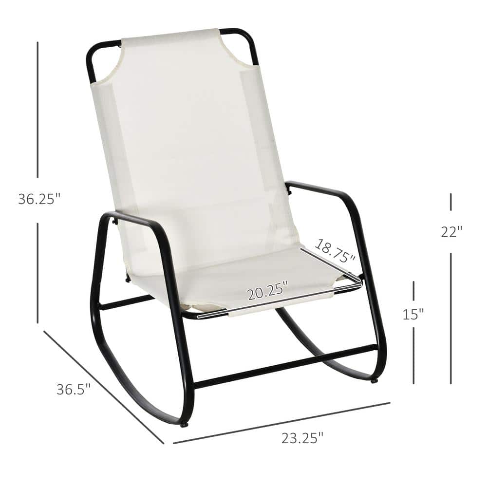 Cream White Steel Frame Outdoor Rocking Chair with Sling Fabric