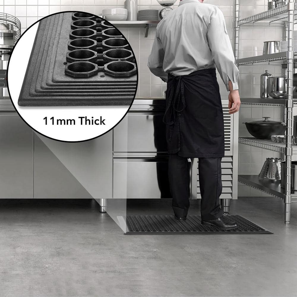 Black 36" x 36" Non-Slip Rubber Kitchen Drainage Mat