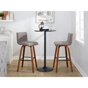 Vasari 29.25 in. Grey Fabric, Walnut Wood and Black Metal Fixed-Height Bar Stool (Set of 2)