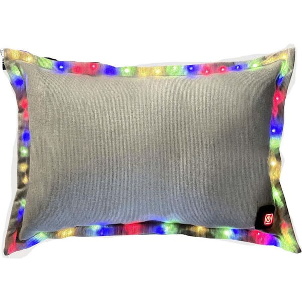 Tenleaf Beige Rectangular Outdoor Throw Pillow with Led Lighting Edge for Patio Furniture Courtyard and Camping Chairs