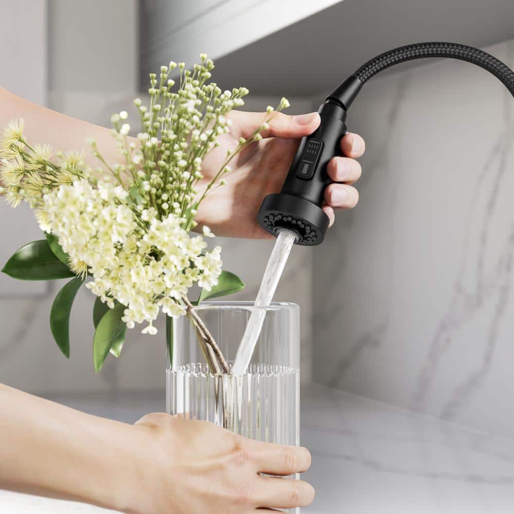 Matte Black Touchless Kitchen Faucet with Pull-out Spray
