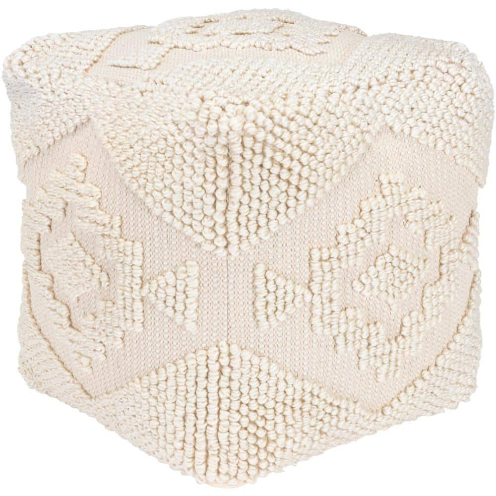 Livabliss Tobias Beige Cottage 18 in. L x 18 in. W x 18 in. H Polyester Pouf Yarn and