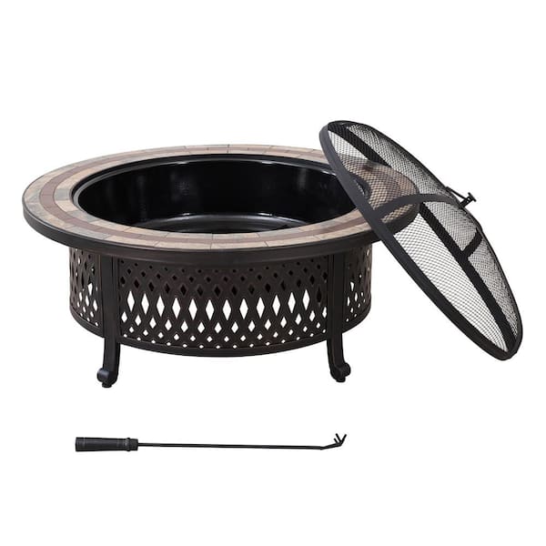 Sunjoy Costa 40 in. Round Steel Wood Burning Firepit Table