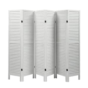 Sycamore 6-Panel Old White Wood Screen Folding Louvered Room Divider Stable and Firm