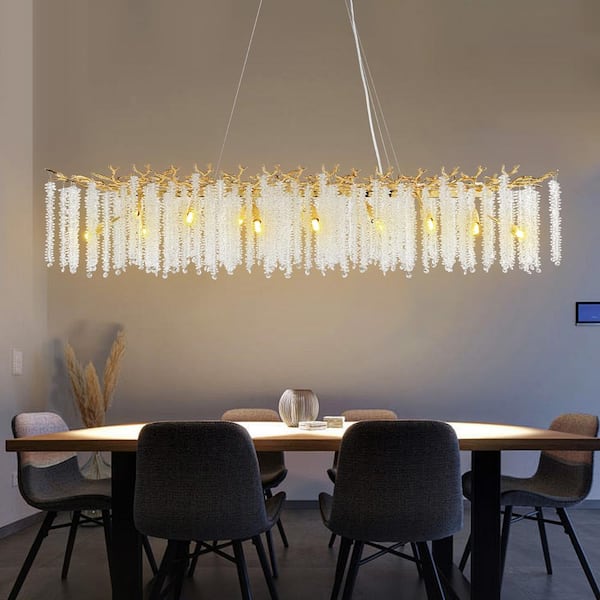 YUYI 16-Light Gold Chandelier, Luxury Flush Mount Chandelier with K9 Crystal, for Dining Room, Living Room, Kitchen and Foyer