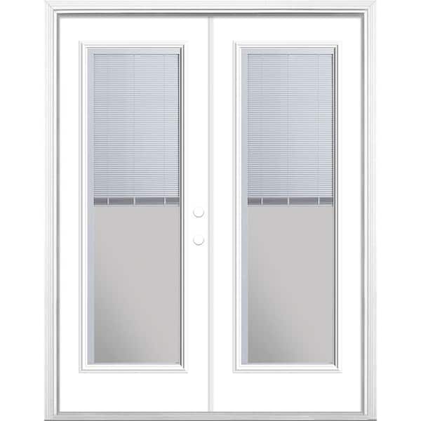 Masonite 60 in. x 80 in. Ultra White Steel Prehung Left-Hand Inswing Mini Blind Patio Door with Brickmold