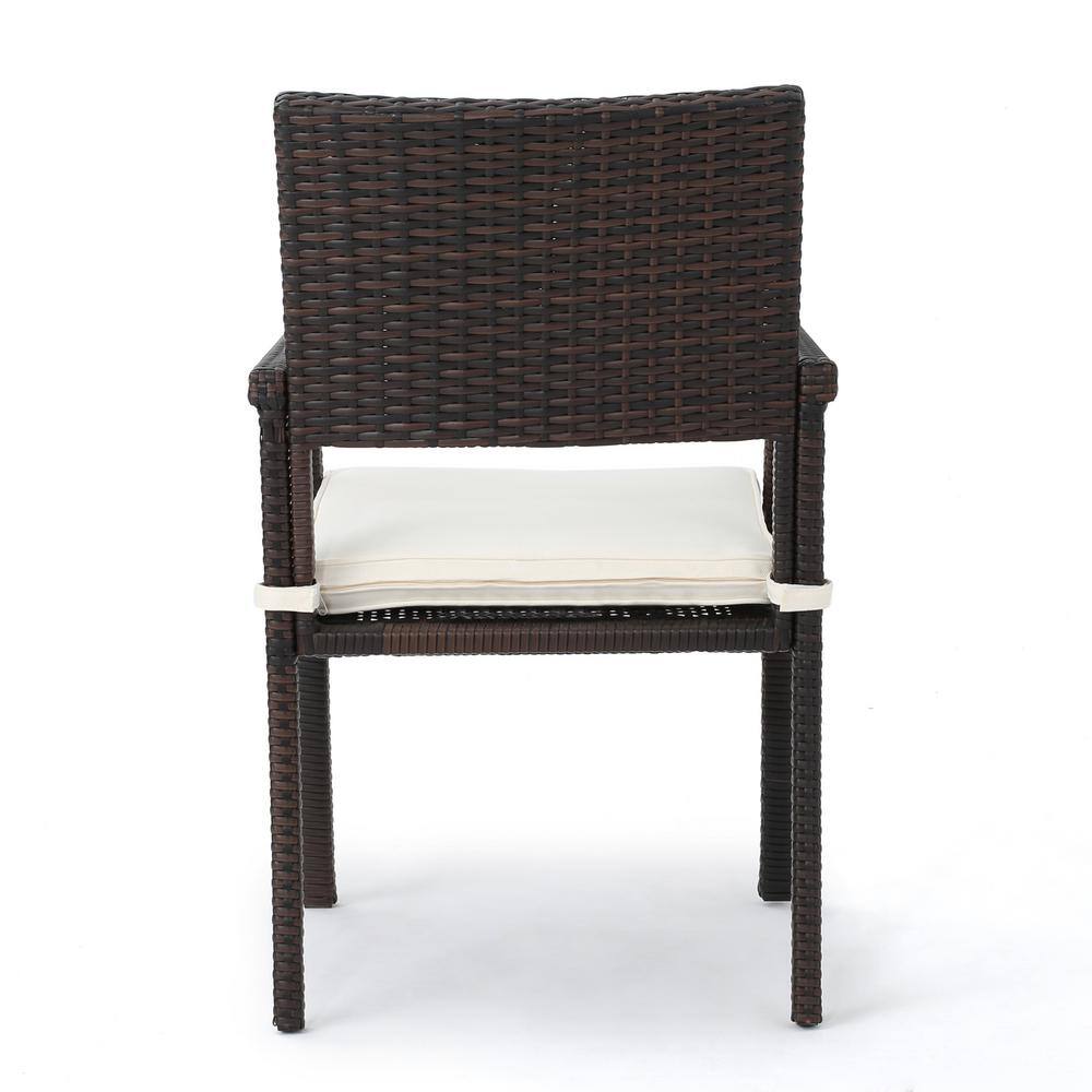 Set of 2 Brown Wicker Outdoor Dining Chairs with Cushions