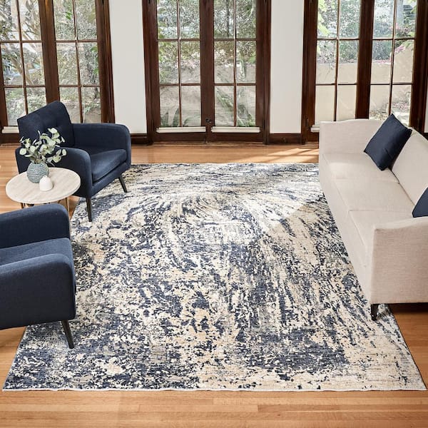 Damita Exton Blue 9 ft. x 13 ft. Abstract Indoor Area Rug