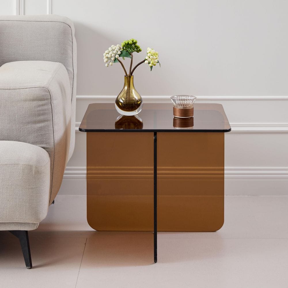 17.7 in. Brown Rectangular Modern Style Glass End Table, Small Tea Table fo