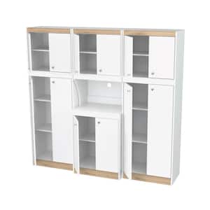 70.86 in. W x 66.93 in. H x 14.49 in. D Kitchen Storage Utility Cabinet in White and Vienes Oak (3-Piece)
