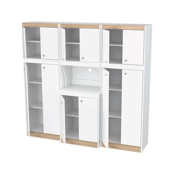 Inval 70.86 in. W x 66.93 in. H x 14.49 in. D Kitchen Storage Utility Cabinet in White and Vienes Oak (3-Piece)